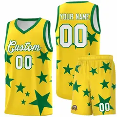Gold Kelly Green Star Graffiti Basketball Jersey Sets 1
