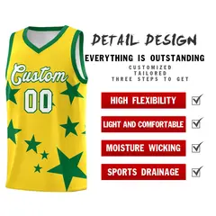 Gold Kelly Green Star Graffiti Basketball Jersey Sets 2