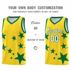 Gold Kelly Green Star Graffiti Basketball Jersey Sets 3