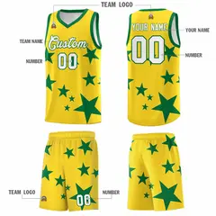 Gold Kelly Green Star Graffiti Basketball Jersey Sets 5