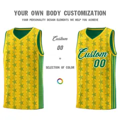 Gold Kelly Green Star Graffiti Basketball Jersey 3