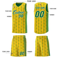 Gold Kelly Green Star Graffiti Basketball Jersey 5