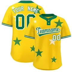 Gold Kelly Green Star Graffiti Two-Button Baseball Jersey 1