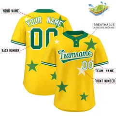 Gold Kelly Green Star Graffiti Two-Button Baseball Jersey 2