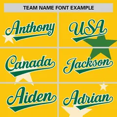 Gold Kelly Green Star Graffiti Two-Button Baseball Jersey 3