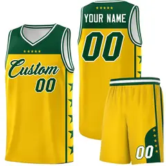 Gold Kelly Green Star Pattern Basketball Jersey 1