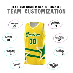 Gold Kelly Green Star Pattern Double Lines Basketball Kits 4