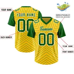 Gold Kelly Green Star Pattern Raglan Sleeves Football Jersey 2