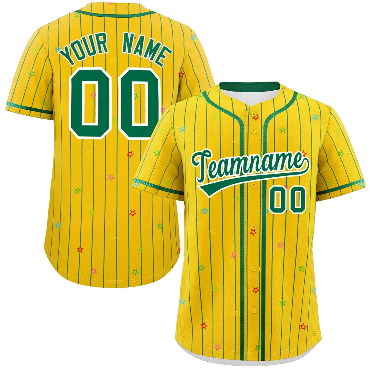 Gold Kelly Green Star Pattern Stripe Baseball Jersey