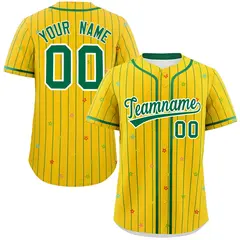 Gold Kelly Green Star Pattern Stripe Baseball Jersey 1