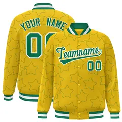 Gold Kelly Green Star Pattern Varsity Letterman Baseball Jacket 1