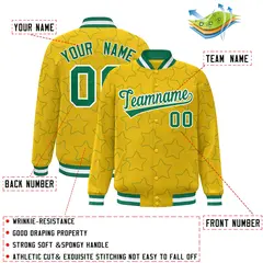 Gold Kelly Green Star Pattern Varsity Letterman Baseball Jacket 2
