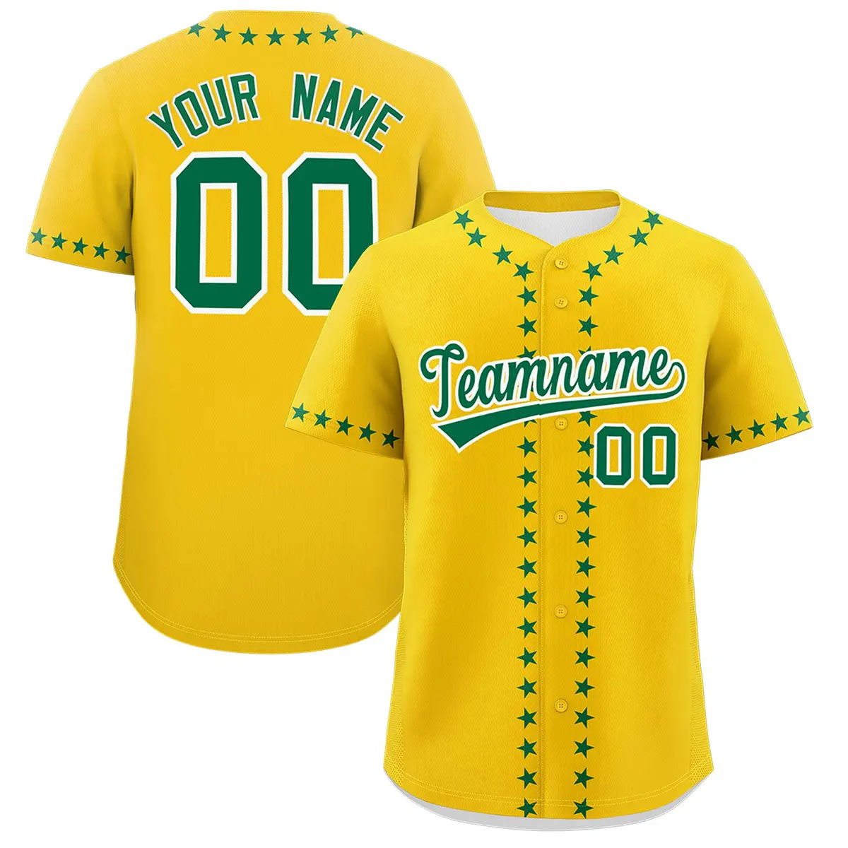 Gold Kelly Green Star Ribbing Authentic Baseball Jersey