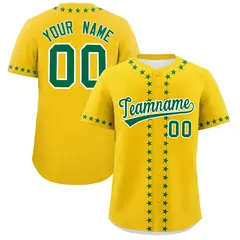 Gold Kelly Green Star Ribbing Authentic Baseball Jersey 1