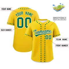 Gold Kelly Green Star Ribbing Authentic Baseball Jersey 2