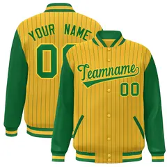 Gold Kelly Green Stripe Raglan Varsity Bomber Jacket 1
