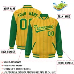 Gold Kelly Green Stripe Raglan Varsity Bomber Jacket 2