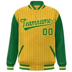 Gold Kelly Green Stripe Raglan Varsity Bomber Jacket 3