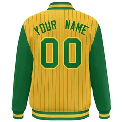 Gold Kelly Green Stripe Raglan Varsity Bomber Jacket 4