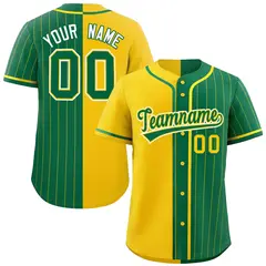 Gold Kelly Green Stripe-Solid Combo Baseball Jersey 1