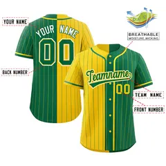 Gold Kelly Green Striped Two Tone Authentic Baseball Jersey 2