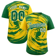 Gold Kelly Green Swirl Graffiti Baseball Jersey