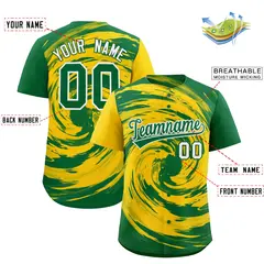 Gold Kelly Green Swirl Graffiti Baseball Jersey 2