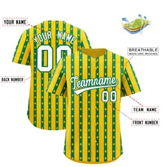 Gold Kelly Green Thick Stripes Star Pattern Baseball Jersey 2