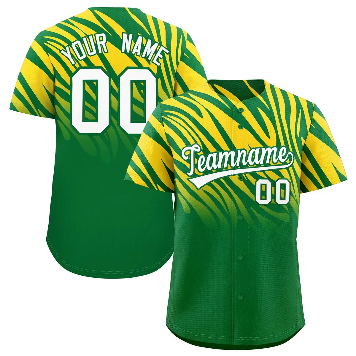 Gold Kelly Green Tiger Stripe Gradient Baseball Jersey