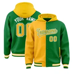 Gold Kelly Green Two Tone Split Varsity Letterman Jacket Hoodie 1