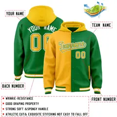 Gold Kelly Green Two Tone Split Varsity Letterman Jacket Hoodie 4