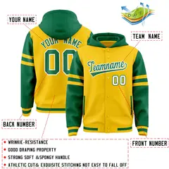 Gold Kelly Green Varsity Letterman Hoodie Jacket Raglan Three Stripes 4