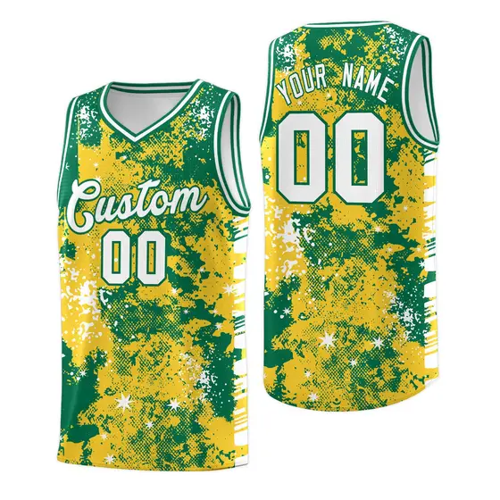 Gold Kelly Green Vice Burst Graffiti Basketball Jersey