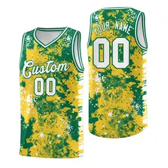 Gold Kelly Green Vice Burst Graffiti Basketball Jersey 1