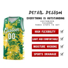 Gold Kelly Green Vice Burst Graffiti Basketball Jersey 2