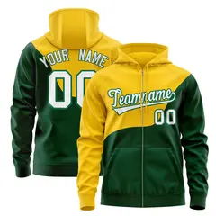 Gold Kelly Green Wave Color Block Varsity Full-Zip Letterman Jacket Hoodie