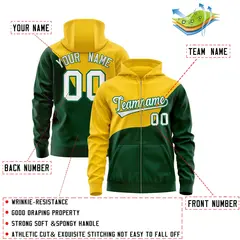 Gold Kelly Green Wave Color Block Varsity Full-Zip Letterman Jacket Hoodie 4