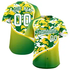 Gold Kelly Green White Camo Gradient Fashion Baseball Jersey 1