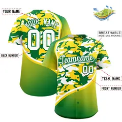 Gold Kelly Green White Camo Gradient Fashion Baseball Jersey 2