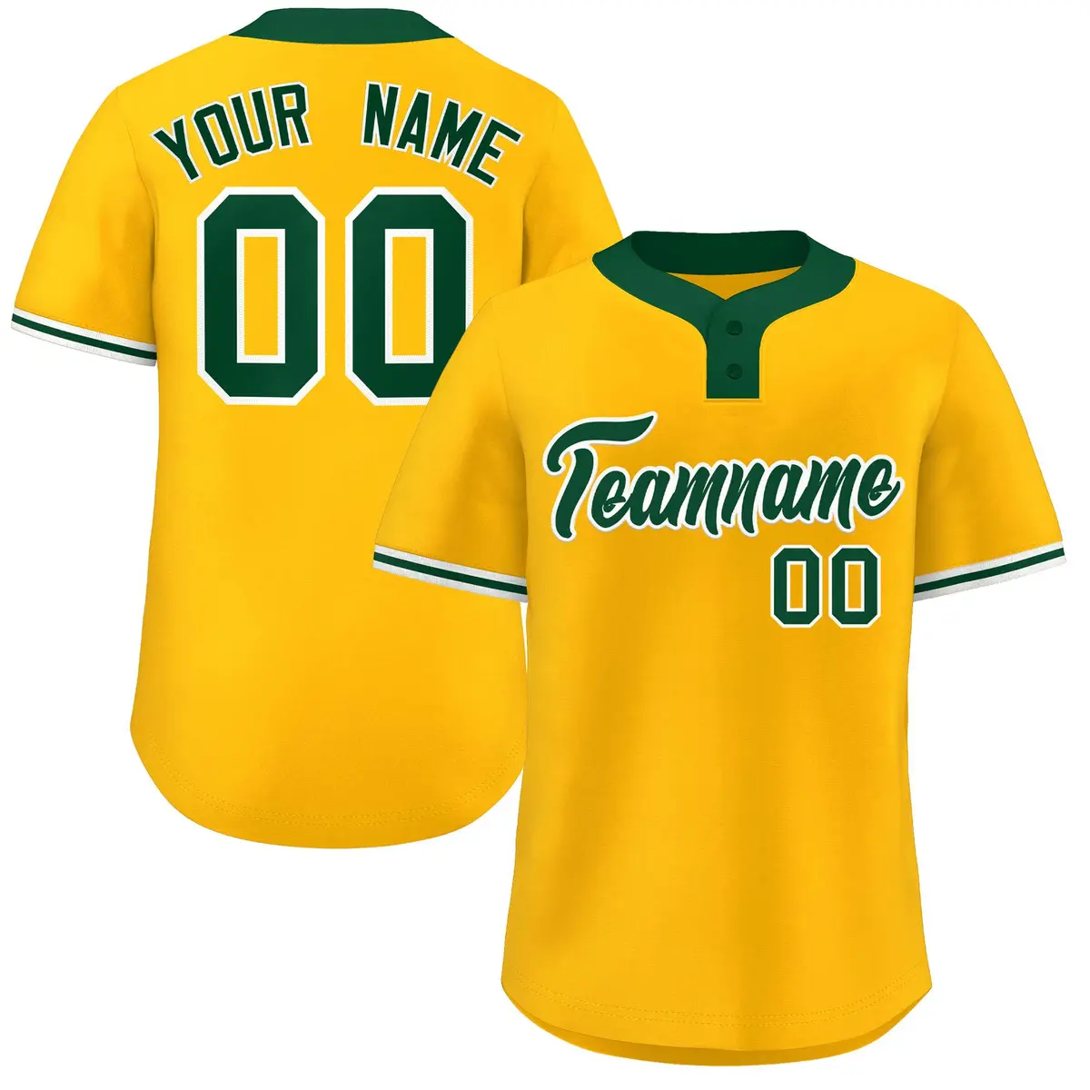 Gold Kelly Green-White Classic Two-Button Softball Jersey