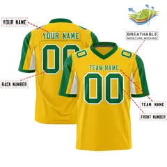 Gold Kelly Green-White Color Block Raglan Sleeves Football Jersey 2