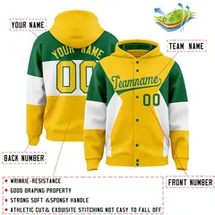 Gold Kelly Green-White Color Block Varsity Full-Snap Letterman Jacket Hoodie 4