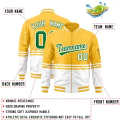 Gold Kelly Green-White Color Block Varsity Full-Zip Letterman Bomber Jacket 2