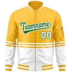 Gold Kelly Green-White Color Block Varsity Full-Zip Letterman Bomber Jacket 3