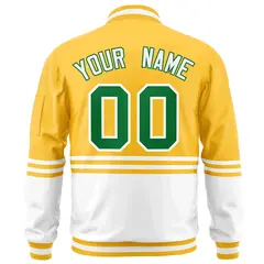 Gold Kelly Green-White Color Block Varsity Full-Zip Letterman Bomber Jacket 4