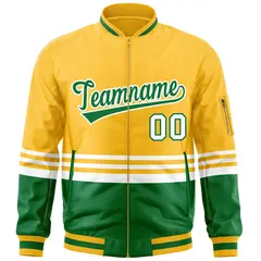 Gold Kelly Green-White Color Block Varsity Full-Zip Letterman Bomber Jacket 3