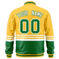 Gold Kelly Green-White Color Block Varsity Full-Zip Letterman Bomber Jacket 4