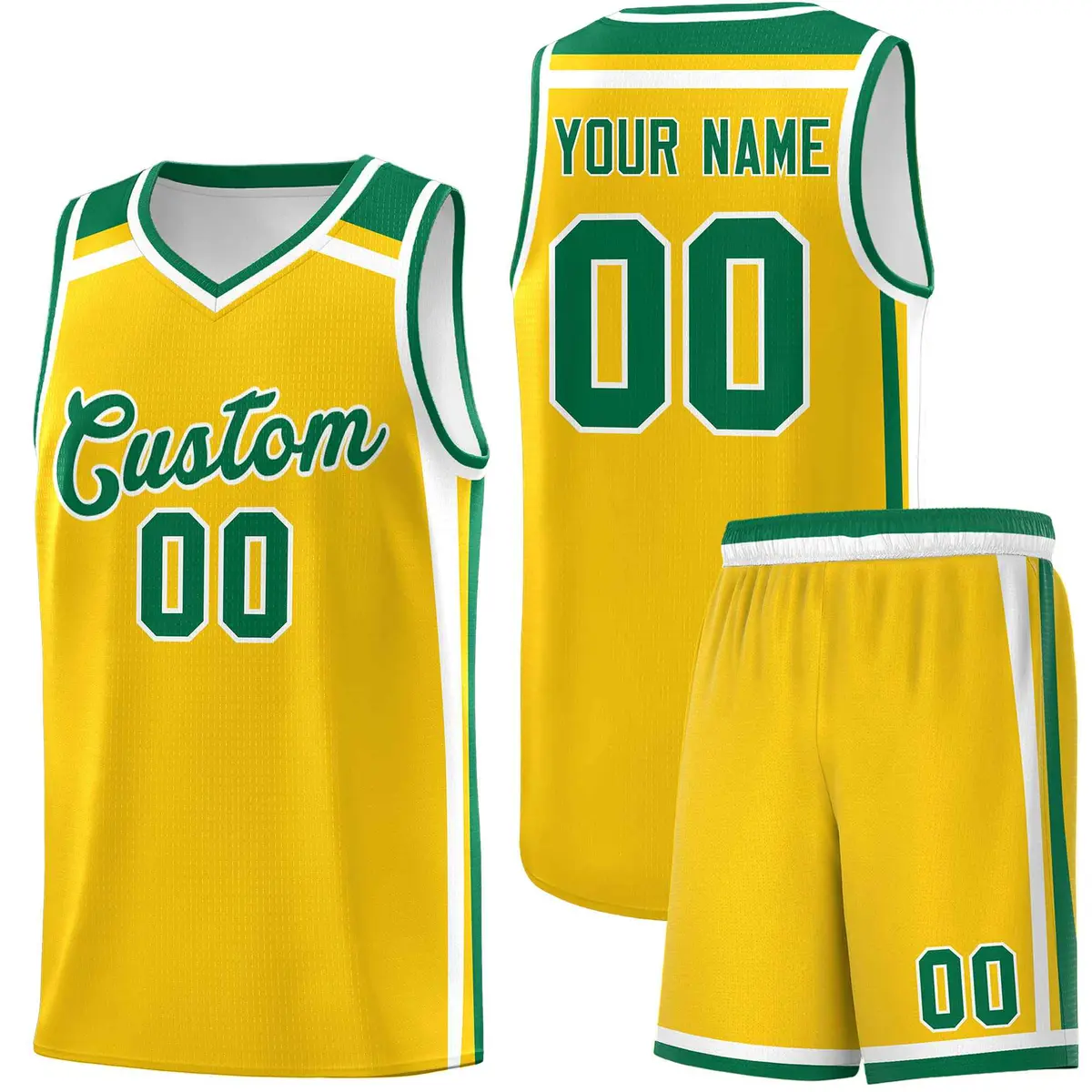 Gold Kelly Green White Color Charge Series Basketball Jersey