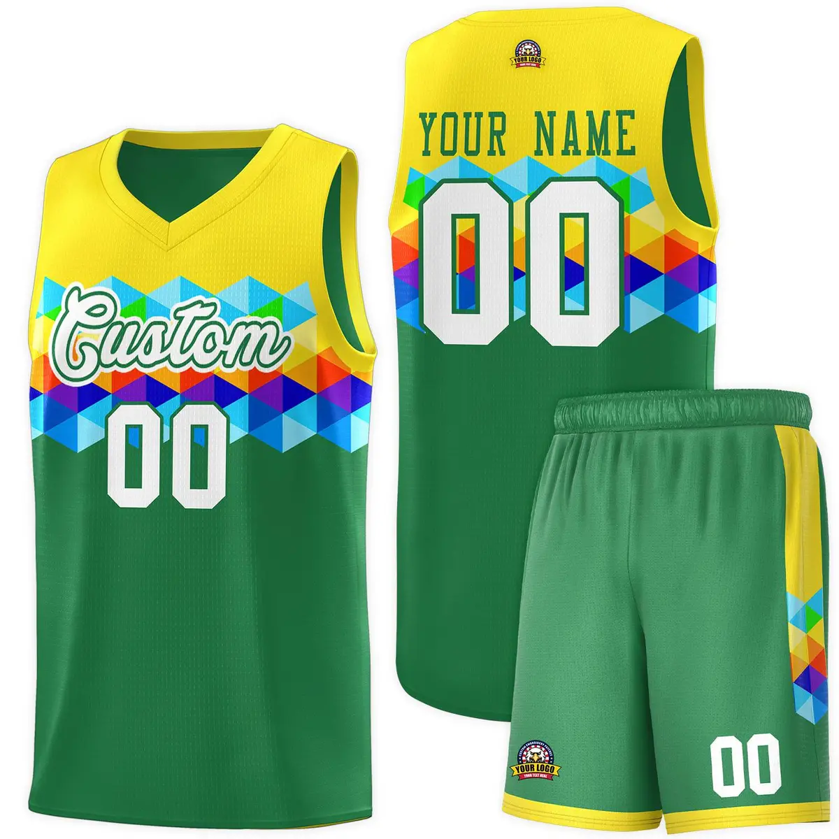 Gold Kelly Green-White Colorful Basketball Jersey Sets