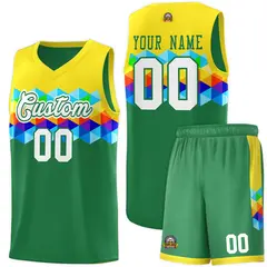 Gold Kelly Green-White Colorful Basketball Jersey Sets